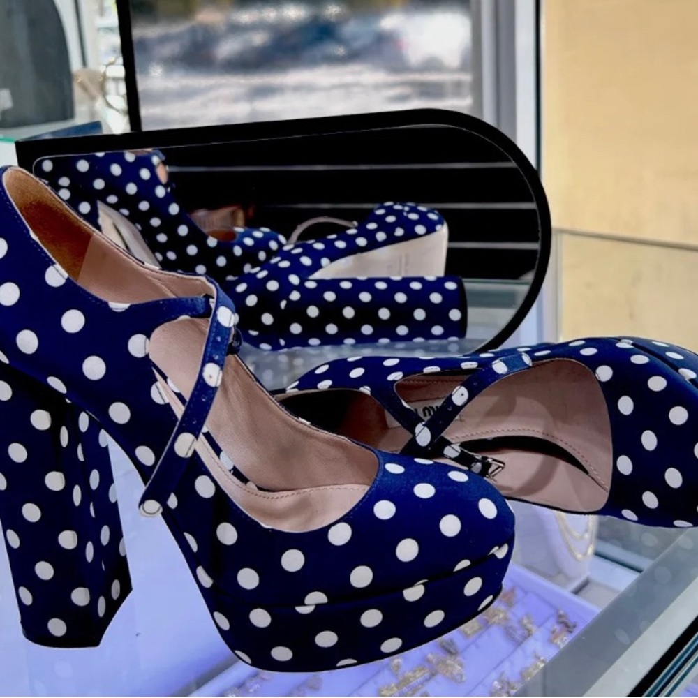 Miu Miu Shoes | Miu Miu Polka Dot Heels | Color: Blue/White | Size: 40